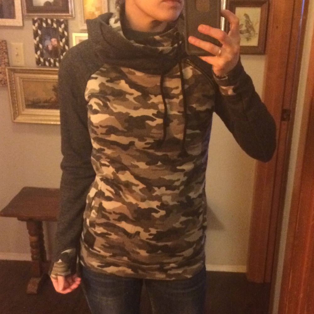 Mindy Mae camo double hood thumb hole hoodie